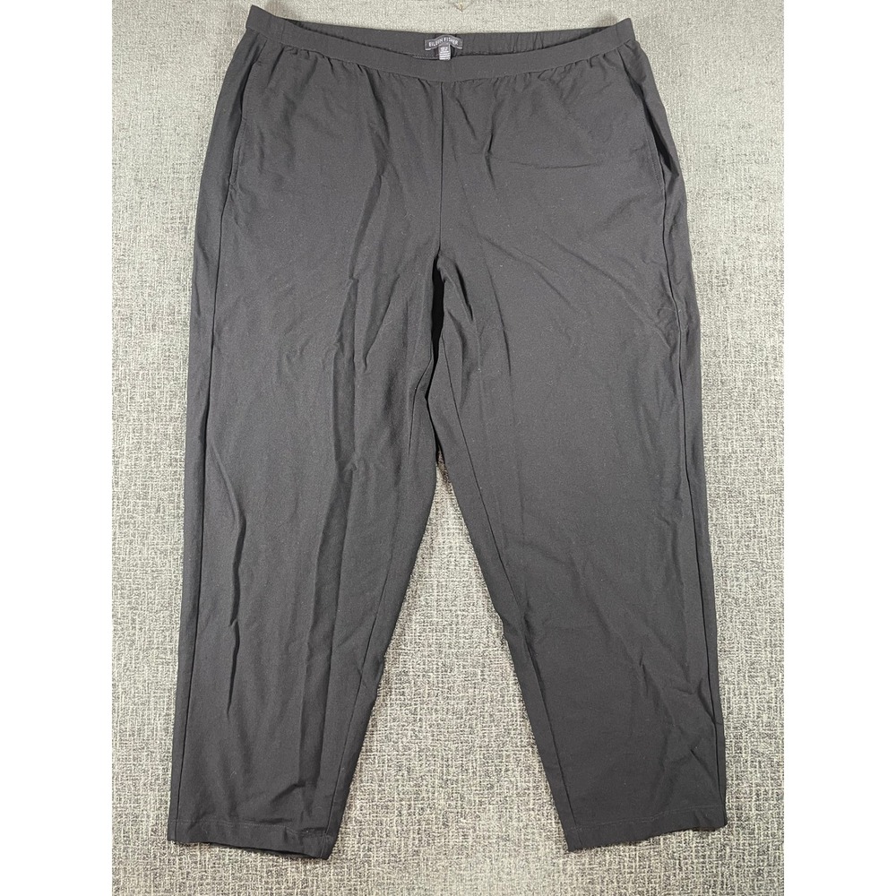 Eileen Fisher Womens Black Stretch Jersey Tapered Ankle Pants‎ Size L Large